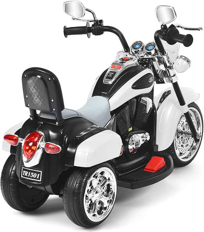Costzon Kids Motorcycle, 6V Battery Powered Ride on Chopper Motorcycle w/Horn, Headlight, 3-Wheel Stable Ride on Toys, Electric Toddler Motorcycle for Kids, Gift for Boys Girls (White)