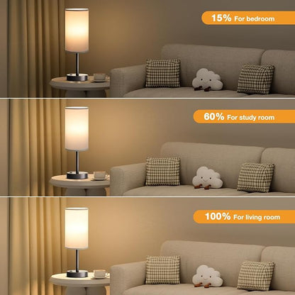 Fenmzee Grey Nightstand Bedroom Lamp - 3 Way Dimmable Bedside Lamp USB C A Charging Ports and AC Outlet, Small Table Lamp Linen Lampshade for Office Desk