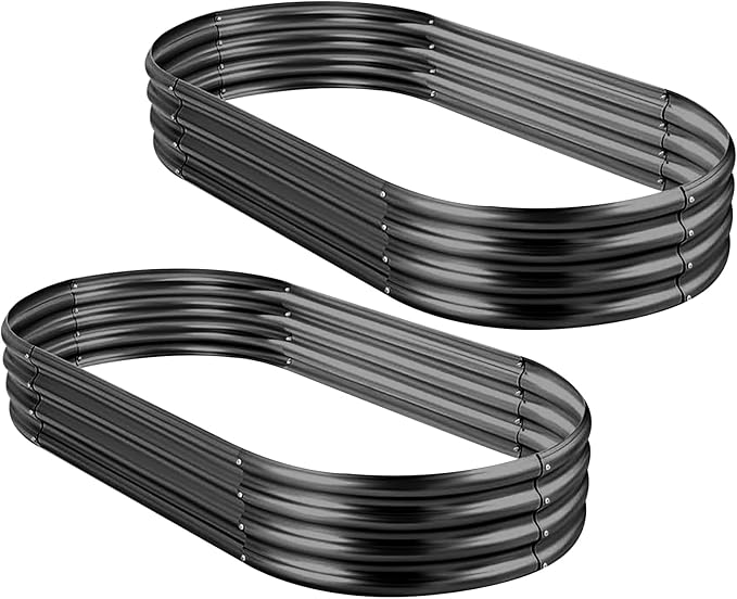 Land Guard 2Pcs Galvanized Raised Garden Bed Kit, Galvanized Planter Oval Large Metal Raised Garden Boxes Outdoor for Vegetables（Dark Grey）