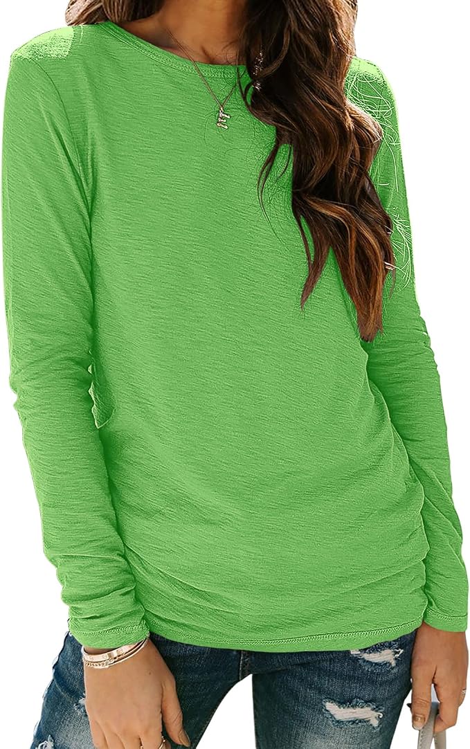 Sherosa Womens T Shirts Long Sleeve Crew Neck Shirts Basic Tee Tops Blouse