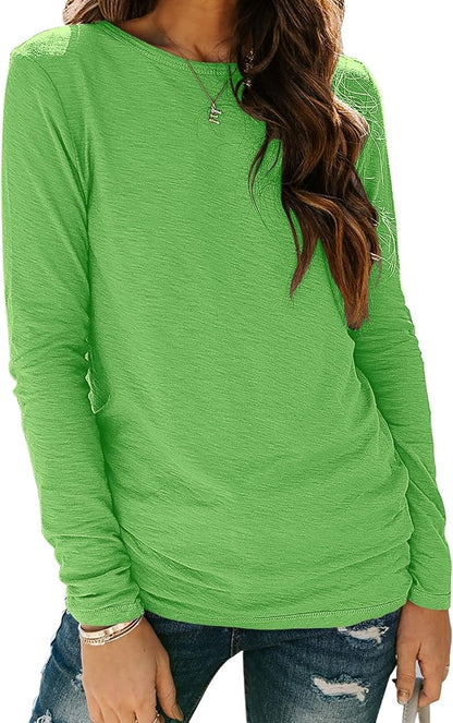 Sherosa Womens T Shirts Long Sleeve Crew Neck Shirts Basic Tee Tops Blouse