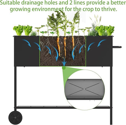 34 × 15 × 31 Inches Raised Garden Bed with Legs/Storage Shelf, Mobile Planter Box for Outdoor Plants, Elevated Garden Bed for Backyard, Balcony, Black
