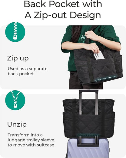 BAGSMART Crush Tote Bag for Women, 20L Puffer Work Tote with Zipper | Quilted Nurse Hospital Bag For Travel College Gym