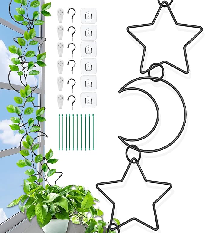20 Pcs Chain Trellis for Climbing Plants, Plant Trellis Indoor and Outdoor, Garden Wall Trellis, Vine Support Plant Accessories for Monstera, Pothos, Ivy, Climbing Plants (Black Moon and Star)