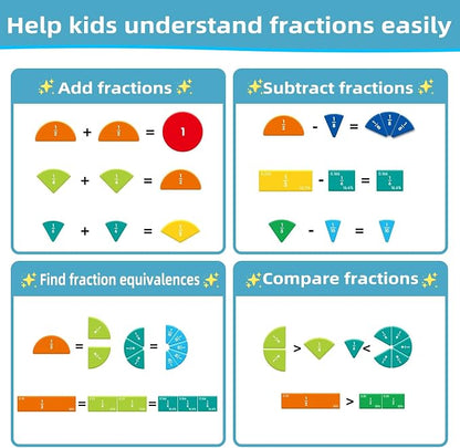 Magnetic Fraction Educational Puzzle,Magnetic Fraction Tiles & Fraction Circles,Montessori Fraction Manipulatives Learning Games for Kids,Fraction Manipulatives for Elementary School (Zebra)