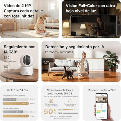 XIAOMI Smart Camera C201, 1080p Indoor Security Camera with Physical Lens Shielding, 360° Panoramic View, AI Human & Pet Detection, Full-Color Night Vision, Wi-Fi 6, Works with Google Assistant, 1pack