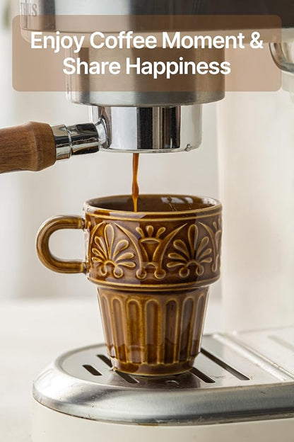 Ceramic Coffee Cups, Coffee Mugs Set of 4, 12 OZ Ceramic Mugs, Stackable Mug, Brown, Microwave & Dishwasher Safe for Hot Drinks Cocoa Latte, Perfect for Daily Use Gathering & All Holiday Gifts