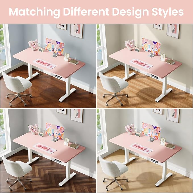Veken Standing Desk, Pink, 55×23.6 Inch | Height Adjustable Sit Stand Up Computer Tables for Home Office, Study , Writing, Suit students, employees and group work