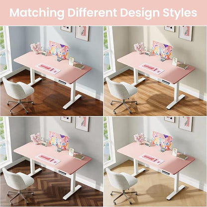 Veken Standing Desk, Pink, 55×23.6 Inch | Height Adjustable Sit Stand Up Computer Tables for Home Office, Study , Writing, Suit students, employees and group work
