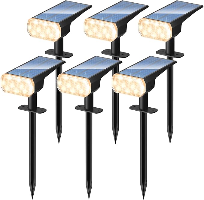 DINGLILIGHTING Waterproof Solar Lights Outdoor: IP65 Led Spot Light Decorations for Garden - 3 Lighting Modes Solar Powered for Yard - Dust to Dawn Uplighting Landscape Pathway Drive Patios 6PC Warm