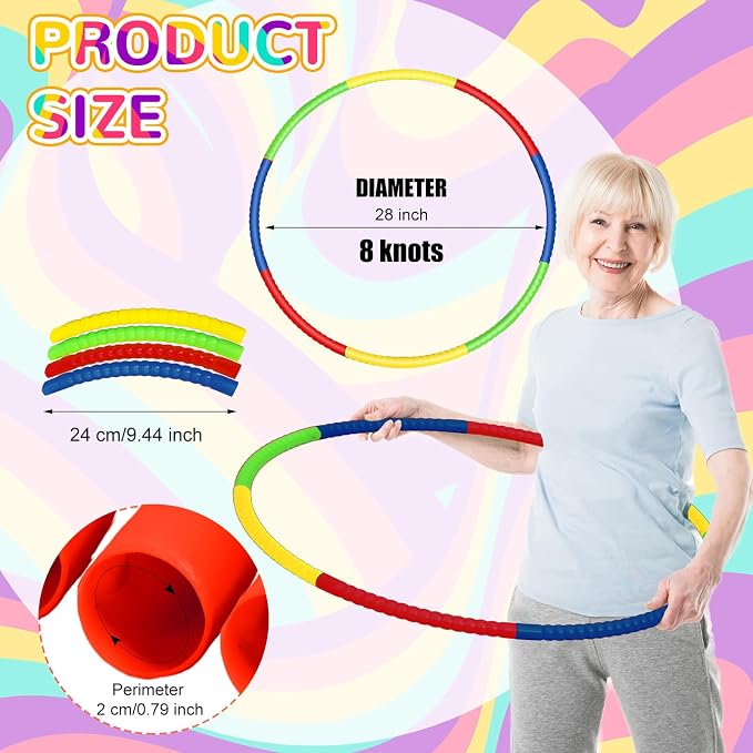 Sratte 12 Pcs Toy Hoop for Kid - Detachable & Adjustable Colored Hoop Exercise Ring Plastic Circle for Kid, Teen Gymnastics, Dog Agility Equipment, Require Self Assembly(Classic Color, 28 Inch)