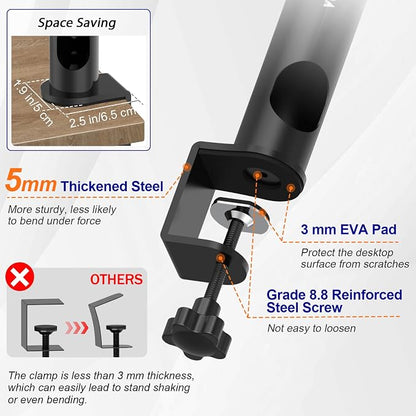 Vondynote Pair of Desktop Clamp Speaker Stands 12°Tilt, Cable Management | Heavy Duty Studio Monitor Stands, 12°Tilt, 13"-16.8" Height Adjustable, Cable Management