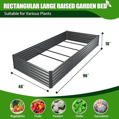 A ANLEOLIFE 8X4X1.5 ft Galvanized Raised Garden Beds Outdoor, Rectangular Metal Planter Box for Planting Vegetables Flowers Herb, Anti-Rust & Easy-Setup, Quartz Grey