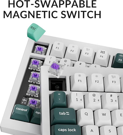 Keychron Q1 HE Wireless Custom Magnetic Keyboard, QMK Launcher | Rapid Trigger 2.4 GHz & Bluetooth 5.2 with Gateron Double-Rail Magnetic Switch for Mac Windows Linux (Hot-swappable) - White