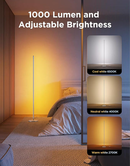 Govee RGBIC Floor Lamp, 1000lm LED Corner Lamp | Works with Alexa, Smart Modern Floor Lamp with Music Sync and Color Changing Standing Lamp for Bedroom Living Room Silver