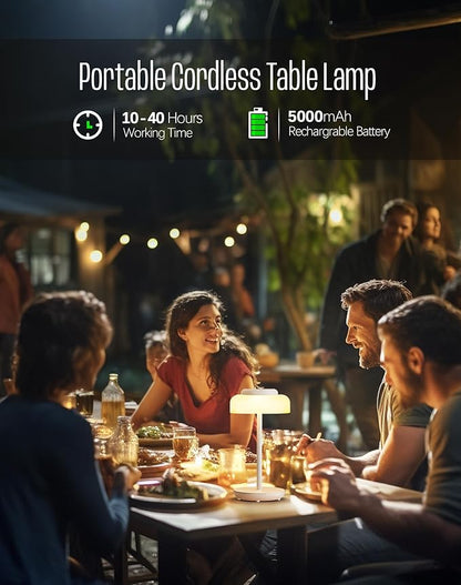 QiMH Battery Operated LED Table Lamp, 5000mAh Cordless Desk Lamp with 3 Level Brightness Touch Control, Mini Rechargeable Night Light for living room, Bedroom, outdoor bar (White)