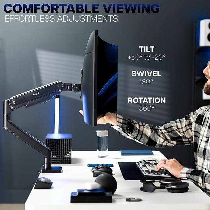 VIVO Heavy Duty Aluminum Ultrawide Monitor Tension Arm for up to 49 inch Screens, Holds 44 lbs, Premium Desk Mount Stand Designed for Samsung Odyssey G9 and More, Black, STAND-V101V