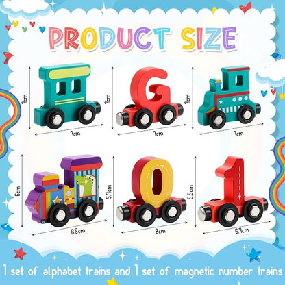 2 Sets/55 Pcs Magnetic Alphabet Number Train Set Montessori Toys for Toddlers Wooden Alphabet Number Preschool Learning Activities Educational Sensory Easter Basket Stuffers Birthday Gifts