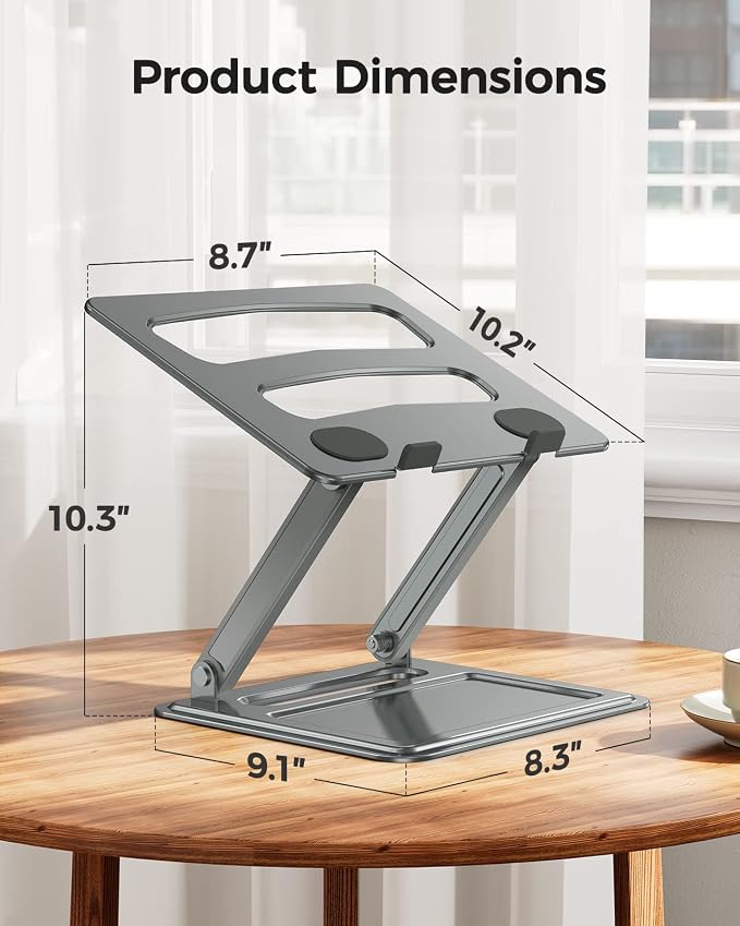 LORYERGO Adjustable Laptop Stand, Portable for 17.3inch Laptops, Holds Up to 17.6lbs, Ergonomic Posture & Heat Dissipation - Gray