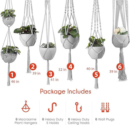 Plant Hanger Indoor, Macrame Plant Hangers Indoor Macrame Hanging Planters for Indoor Plants - 6 Pack Hanging Plant Holders Indoor Hanging, Macromay Plant Hangers for Indoor Plant Hanger,Gray