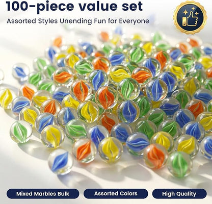 LovesTown 100PCS Glass Marbles Bulk, for Kids Marble Run Game, DIY and Home Decoration