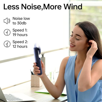 JISULIFE Portable Handheld Fan, 3 In 1-Fan, Power Bank, Flashlight, Blue | Mini Cooling Essential for Outdoor, Small, On-the-Go Pocket Hand Design, 19 Hours, Auto Shut-Off Safety Soft Blade