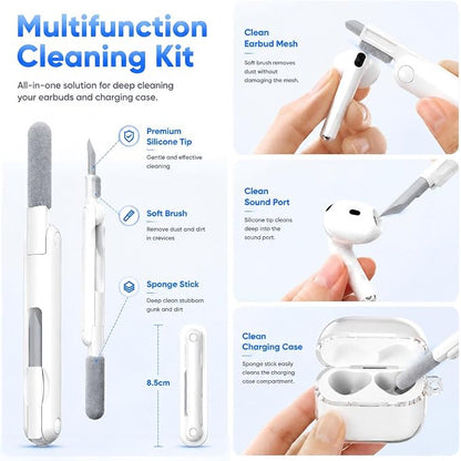 for AirPods 4th Generation Case Cover 2024, Military-Grade Shockproof, Soft TPU Highly Transparent Anti-Yellowing for AirPods 4 Case with Cleaning Kit & Cute Round Buckle, Clear White
