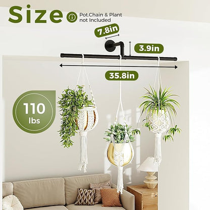 Bamworld Hanging Planters for Indoor Plants Plant Hanger Indoor Hanging Plant Holder Window Plant Shelves Metal Rod(Pot&Plant Not Included) 35.8in