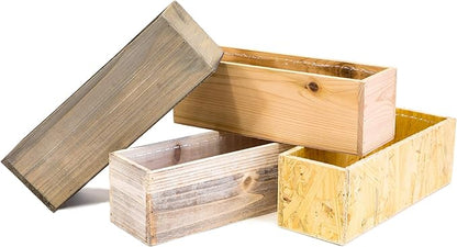 Wooden Planter Box, Rose Wood, Plastic Liner l Garden Decor l Restaurant and Wedding Decorations l Wedding Bouquets, Table Centerpiece, 12 x 4 Inches, (Rectangular) (12x4 Set of 4, Rose Wood)