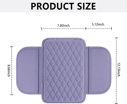 Stacool Upgraded Car Center Console Cover,Microfiber Leather Car Armrest Cover Cushion with 2 Storage Bags,Universal Car Armrest Storage Box (Purple)