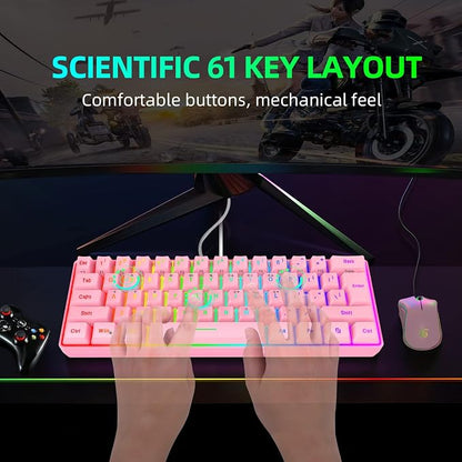Snpurdiri 60% Wired Gaming Keyboard, 61 Keys RGB Backlit Ultra-Compact Mini Gaming Keyboard for PC/Mac Gamer, Typist, Travel, Easy to Carry on Business Trip(Pink) | Backlit Ultra-Compact Mini Gaming Keyboard for PC/Mac Gamer, Typist, Travel, Easy to Ca...