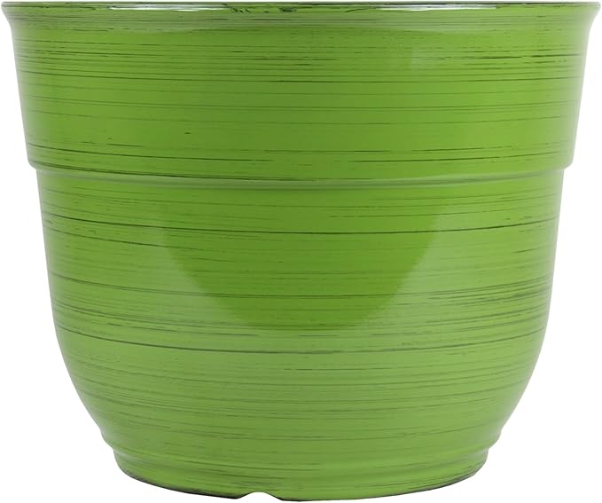 Garden Elements Indoor/Outdoor Glazed Brushed Happy Plastic Planter, Large, Dark Green, 15"