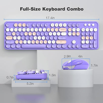 MOFII Wireless Keyboard and Mouse Combo,2.4GHz Retro Full-Size Keyboard with Number Pad and Cute Wireless Mouse for Computer PC Desktops Laptop WindowsxP/7/8/10 Purple Colorful