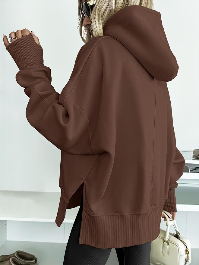 ANRABESS Womens Oversized Hoodies Long Sleeve Fleece Side Slit Hooded Sweatshirts Pullover 2026 Fall Outfits Y2K Clothes