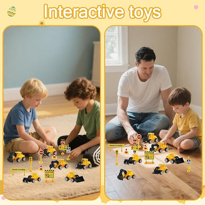Mini Construction Vehicles Cake Topper 16pcs Truck Excavator Traffic Road Sign Cake Cupcake Topper Construction Truck Vehicles Toy Cake Decoration for Engineering Transportation Theme Party