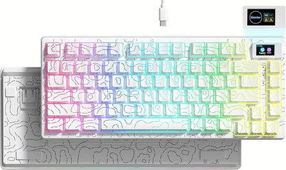 Womier SK80 75% Percent Keyboard Gaming with Color Multimedia Display | Mechanical Keyboard Topographic, Hot Swappable Gasket Mount RGB Creamy Key board Pre-lubed POM Switch for Mac/Win,White