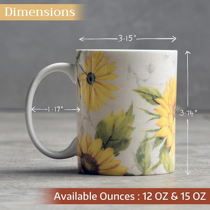 Maison d' Hermine Coffee Mug with Handles Tea Cups (12 Ounce, Pack of 1) | Fine Bone China Coffee Mugs for Hot Beverages Cappuccino Latte Home Restaurant Hotel Spring Summer -Candice - Helianthe
