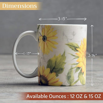 Maison d' Hermine Coffee Mug with Handles Tea Cups (12 Ounce, Pack of 1) | Fine Bone China Coffee Mugs for Hot Beverages Cappuccino Latte Home Restaurant Hotel Spring Summer -Candice - Helianthe