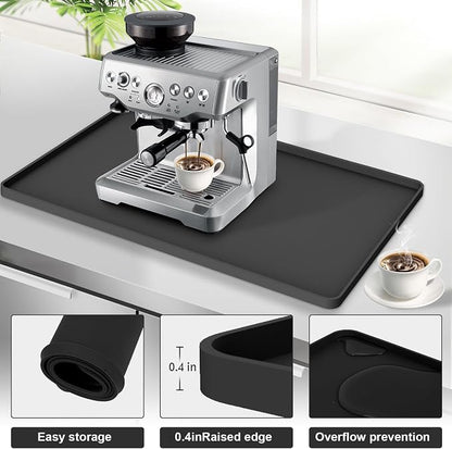 Silicone Coffee Mat 24"x16", Single Piece Anti-Vibration Under Coffee Maker Mat, Non-Slip Espresso Machine Mat with 10mm Raised Edge, Noise Reduction Countertop Protector, Fits Breville Ninja Keurig