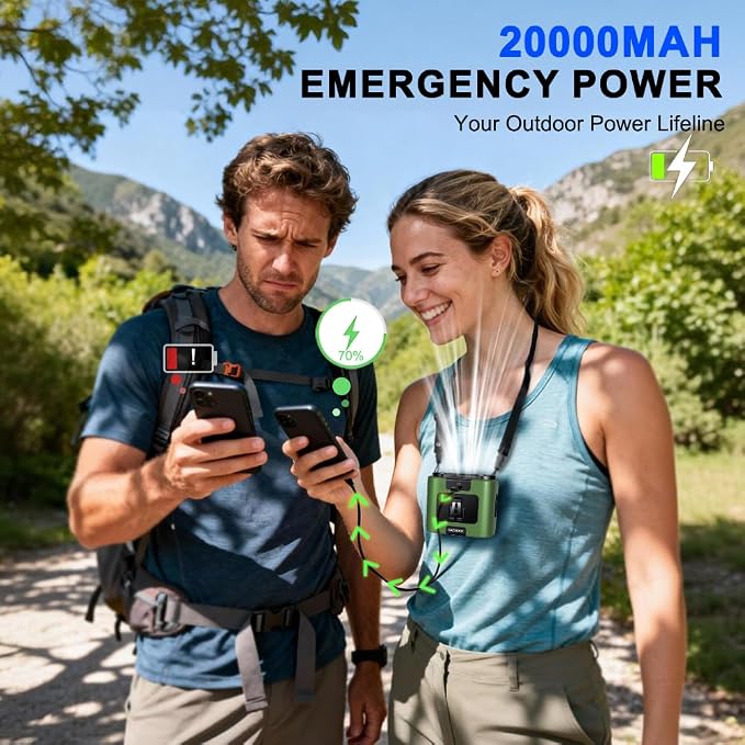 CAZOKASI 2026 Upgrade 20000mAh Waist Clip Fan Wearable Fan Portable Personal Body Fan Powerful Upto 36H Cooling and Heatstroke Prevention Fan (20000mAh/Green)