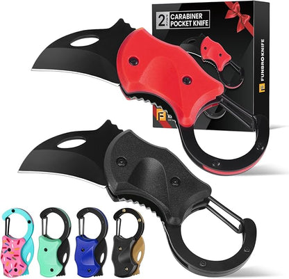 FUNBRO 2 Pack Small Pocket Knife Gifts for Men & Women | Folding Box Cutter, Birthday & Christmas Stocking Stuffers Gifts for Wife Husband Dad Mom (Black & Red)