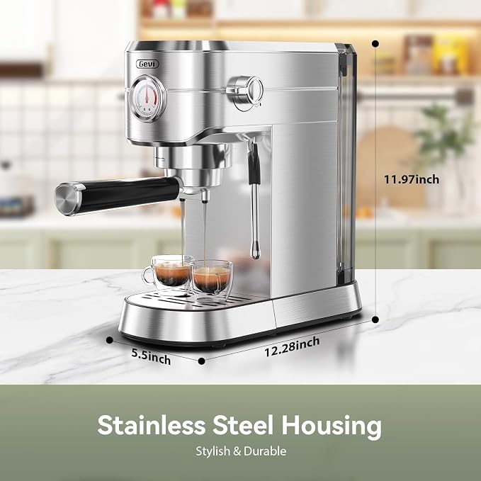 Gevi 20 Bar Compact Espresso Machine for Home,Latte、Cappuccino Coffee Maker | Removable Water Tank; Include Necessary Accessories; Can Make Americanos; Easy to Clean and Maintain; with Milk Frother;