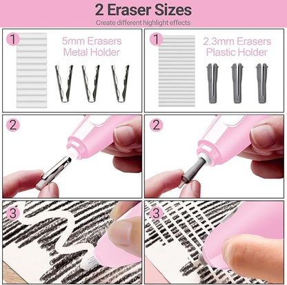 AFMAT Electric Eraser, with 140 Eraser Refills, Rechargeable Pencil Erasers for Artists, Electric Erasers for Drafting, Drawing, Painting, Sketching, Architectural Plans, Detailer Tool EE04(Pink)