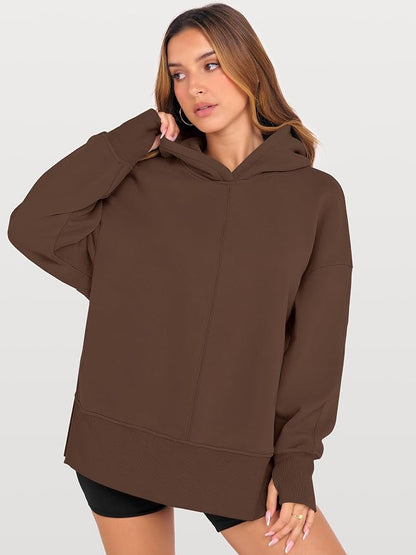 ANRABESS Womens Oversized Hoodies Long Sleeve Fleece Side Slit Hooded Sweatshirts Pullover 2026 Fall Outfits Y2K Clothes