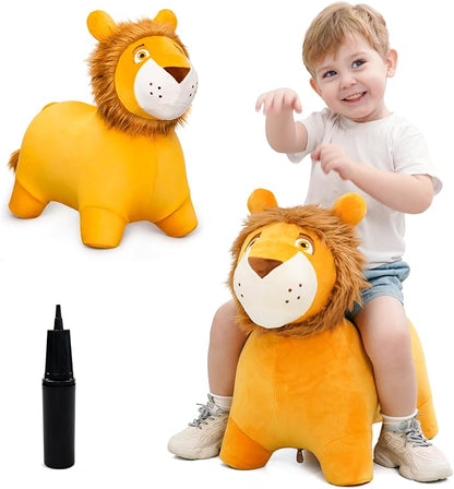 Lion Bouncy Hopper Horse, Inflatable Plush Hopping Toy, Bouncing Animal Hopper for Toddlers, Fun Ride-On Toy for Kids 18 Months-6 Years, Indoor & Outdoor Play, Great Gift Boys Girls