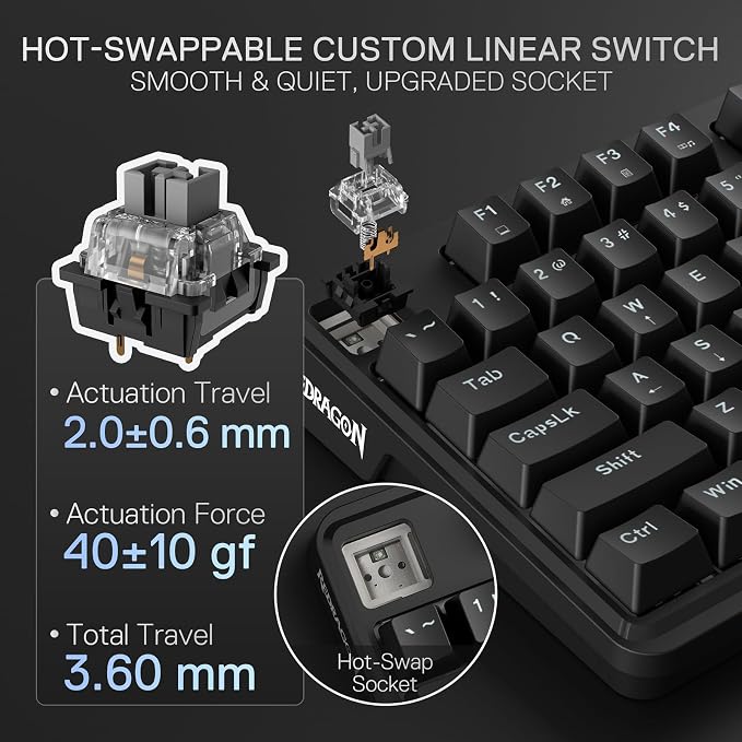 Redragon K745 Wired 108-Key Gasket RGB Gaming Keyboard, 4 Extra Hotkeys | Dedicated Shortcut Keys for Mute, Calc & Desktop, Cushioned 5-Layer Dampening for Creamy Thocky Sound, Programmable Software