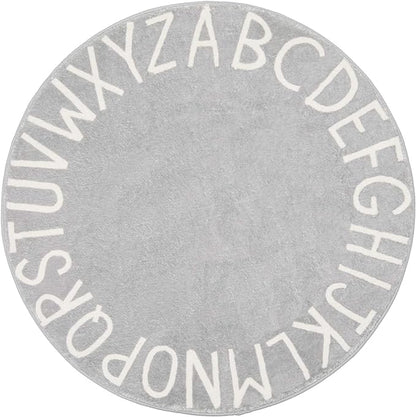 Topotdor Round Kids Play Rug Alphabet Nursery Area Rug Extra Large Soft Crawling Play Mat for Children Toddlers Bedroom (40 inch, Grey)