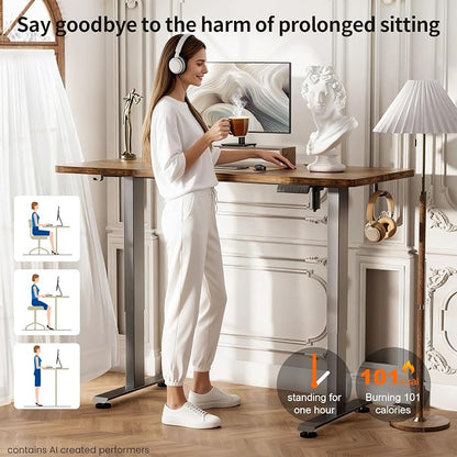 Veken Standing Desk, Brown,55×23.6 Inch | Height Adjustable Sit Stand Up Computer Tables for Home Office, Study , Writing, Suit students, employees and group work