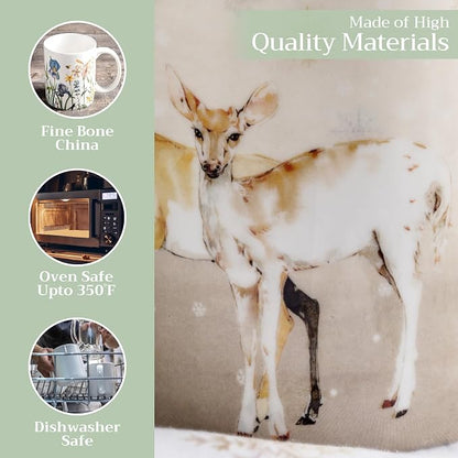 Maison d' Hermine Coffee Mug with Handles Tea Cups (15 Ounce, Pack of 1) | Fine Bone China Coffee Mugs for Hot Beverages Cappuccino Latte Home Restaurant Spring Summer -Deer In The Woods - Oh Deer