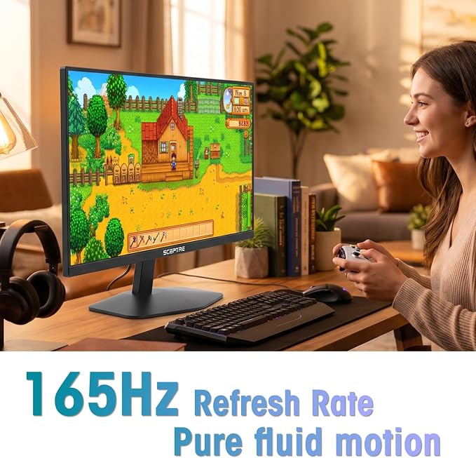 New! Sceptre 24-inch Prime Gaming Monitor DisplayPort x2 165Hz HDMI x2 165Hz Build-in Speakers, Machine Black 2027 (E248B-FW165T Series)